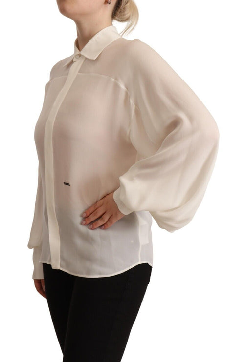 Elegante blusa de manga larga de seda blanca