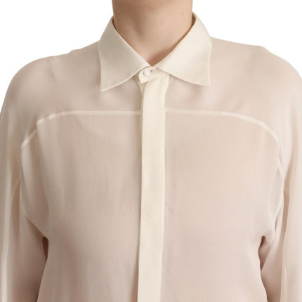 Elegante blusa de manga larga de seda blanca