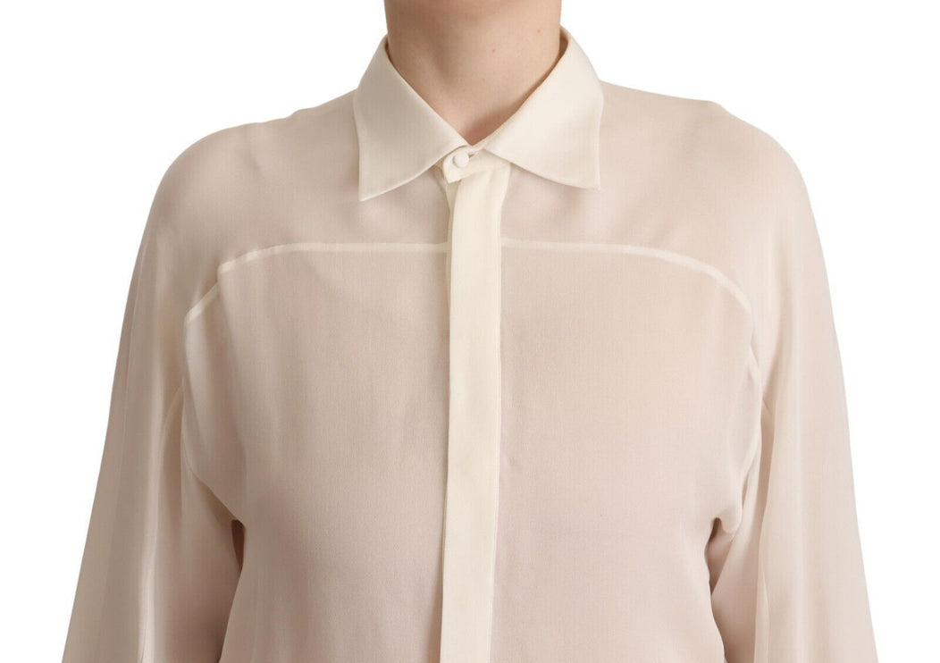 Elegante blusa de manga larga de seda blanca