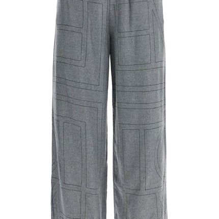 Toteme high-waisted modal flannel palazzo pants in gray pattern