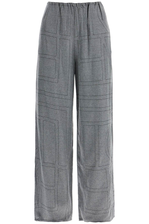 Toteme high-waisted modal flannel palazzo pants in gray pattern