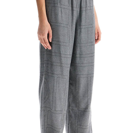 Toteme high-waisted modal flannel palazzo pants in gray pattern