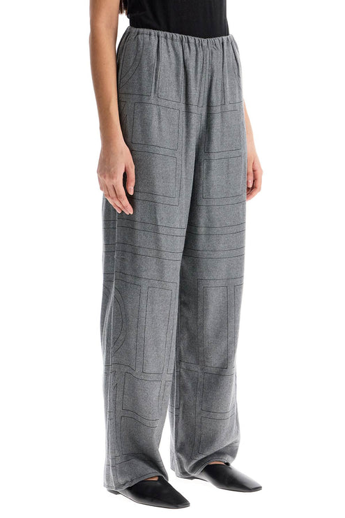 Toteme high-waisted modal flannel palazzo pants in gray pattern