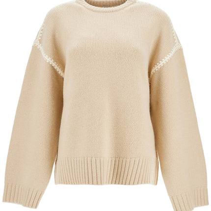 Toteme light beige wool and cashmere sweater with embroidery