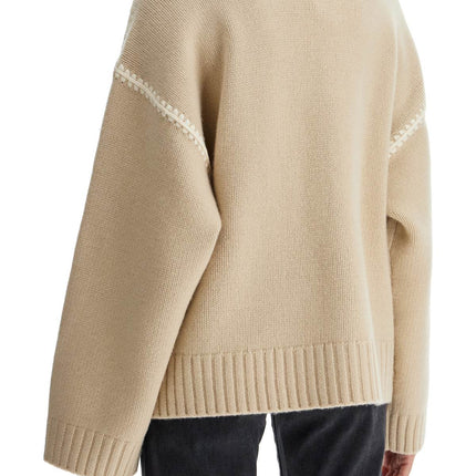 Toteme light beige wool and cashmere sweater with embroidery