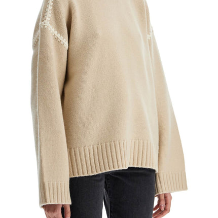 Toteme light beige wool and cashmere sweater with embroidery