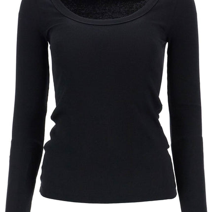 Toteme black organic cotton ribbed top with wide neckline