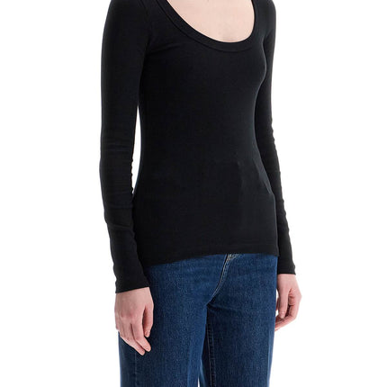 Toteme black organic cotton ribbed top with wide neckline