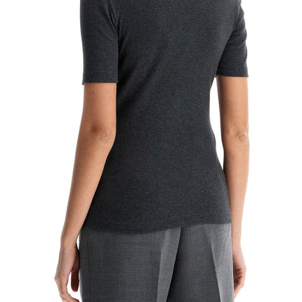 Toteme organic cotton ribbed sweater in charcoal melange with wide neckline