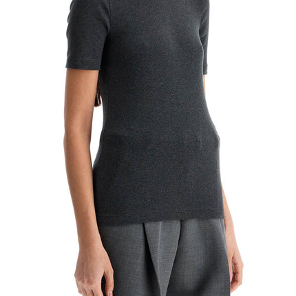 Toteme organic cotton ribbed sweater in charcoal melange with wide neckline