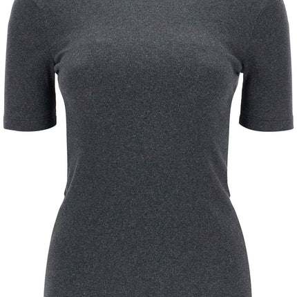 Toteme organic cotton ribbed sweater in charcoal melange with wide neckline