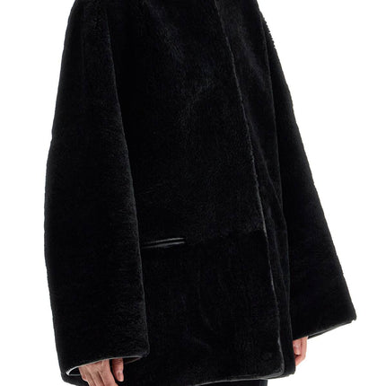 Toteme black lambskin oversized shirt-jacket