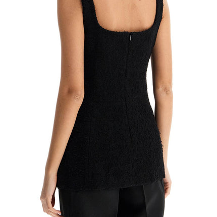 Toteme black boucle top without sleeves square neck