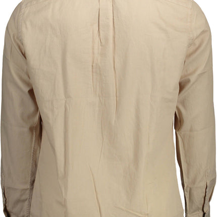 Beige Cotton Men Shirt