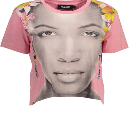 Chique roze verfraaid katoenen T -shirt