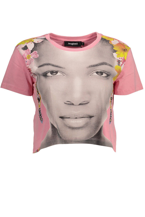 Chique roze verfraaid katoenen T -shirt