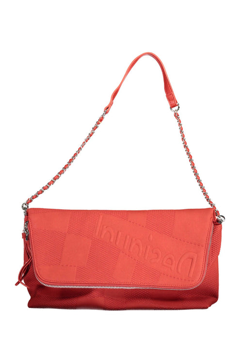 Elegante bolso rojo de poliuretano con varios compartimentos