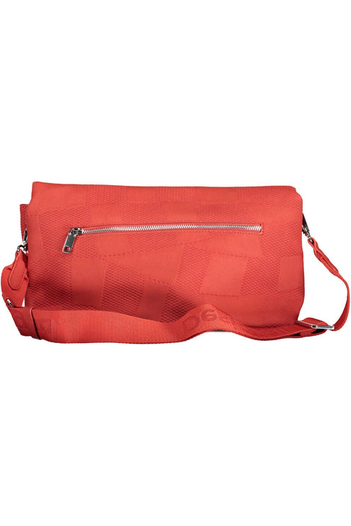 Elegante bolso rojo de poliuretano con varios compartimentos