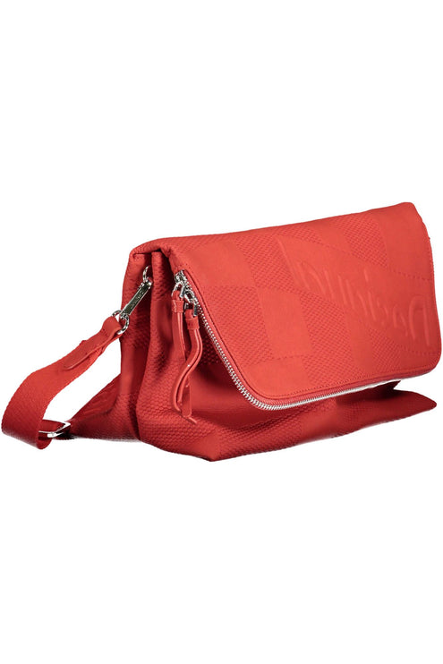 Elegante bolso rojo de poliuretano con varios compartimentos