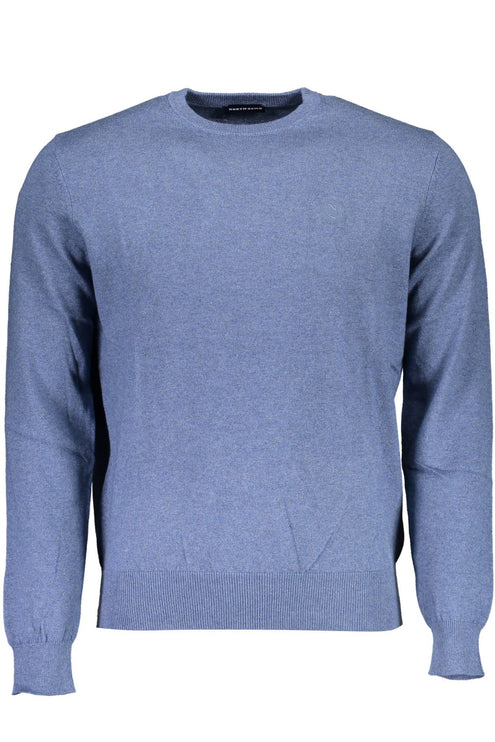 Pull brodé au cou rond bleu