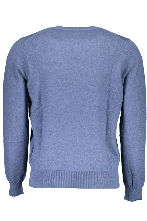 Pull brodé au cou rond bleu