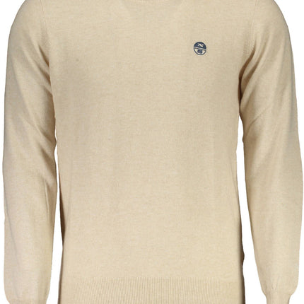 Beige geborduurde Crewneck -trui