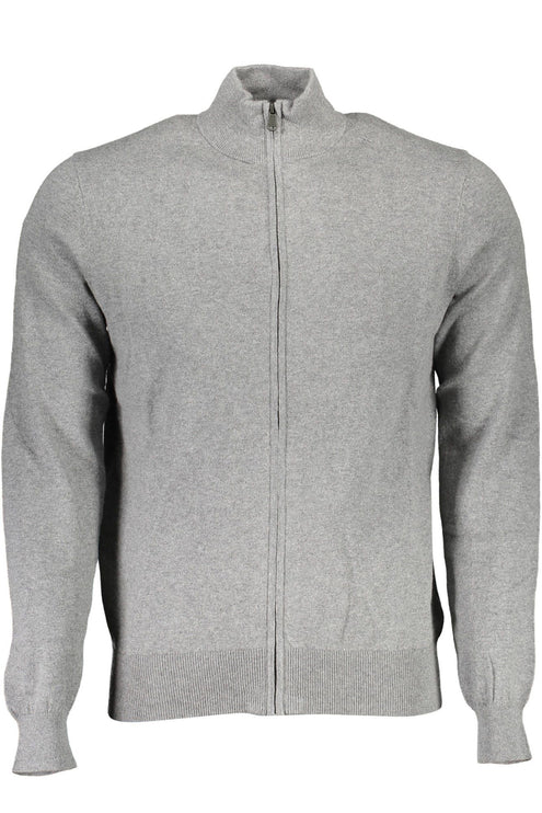 Cardigan élégant gris zip-up avec logo brodé