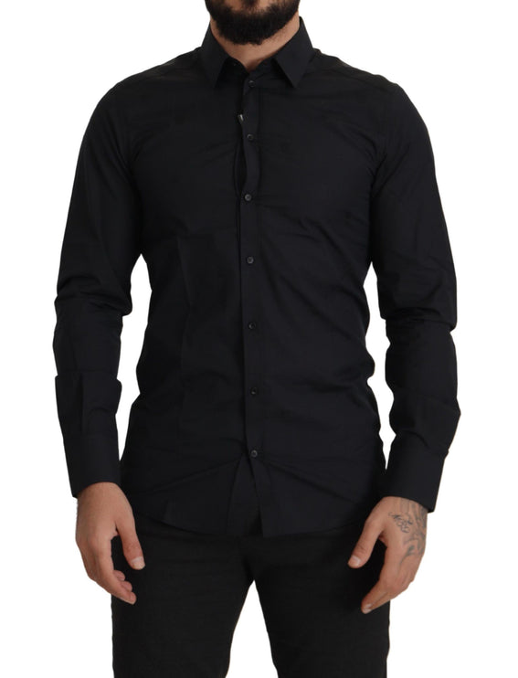 Elegant Slim Fit zwart katoenen overhemd shirt