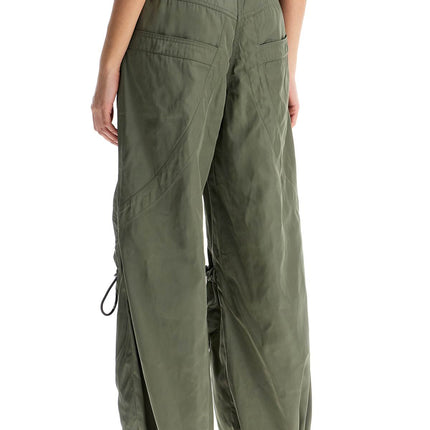 The Attico wide leg high-waisted pants with adjustable elastic in military green