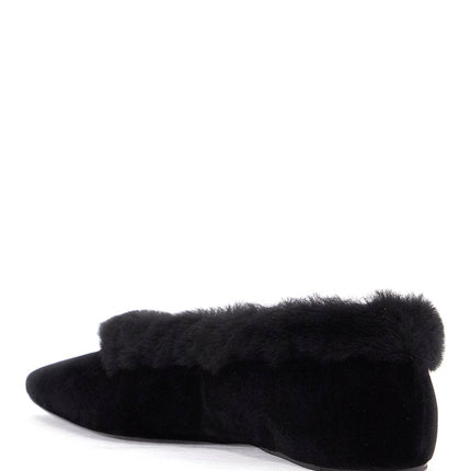 Toteme black velvet ballerinas with shearling trim