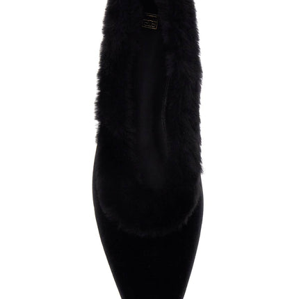 Toteme black velvet ballerinas with shearling trim