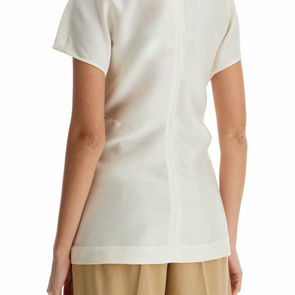 Toteme short sleeve wool and silk top in macadamia