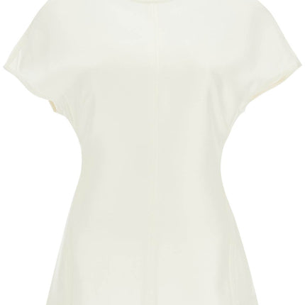 Toteme short sleeve wool and silk top in macadamia