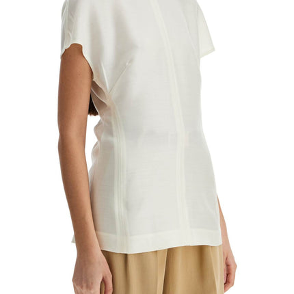 Toteme short sleeve wool and silk top in macadamia