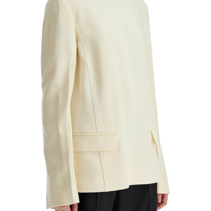 Toteme beige long sleeve top with applied pockets in viscose and wool