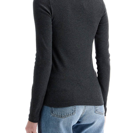 Toteme organic cotton charcoal melange ribbed top with wide neck