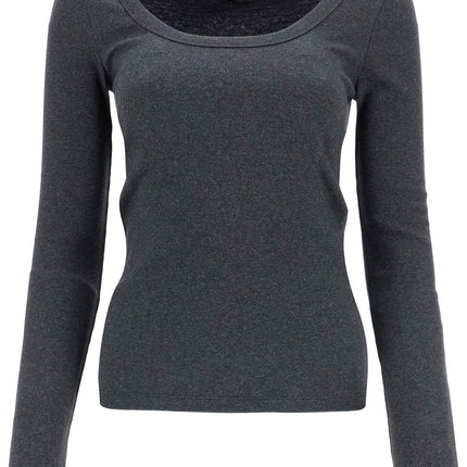 Toteme organic cotton charcoal melange ribbed top with wide neck