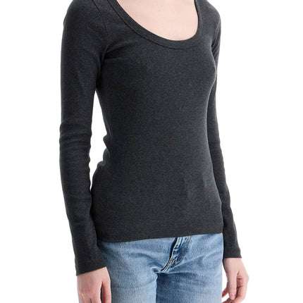 Toteme organic cotton charcoal melange ribbed top with wide neck