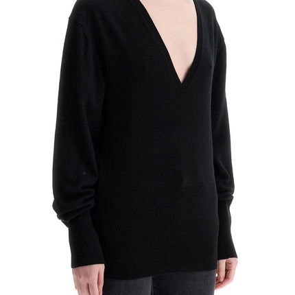 Toteme rws wool black sweater with deep v-neck