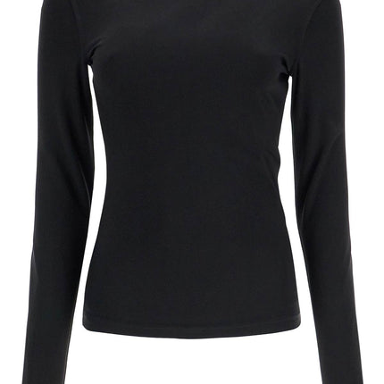 Toteme black draped jersey top with long sleeves and wide neck slim fit