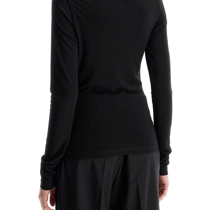 Toteme black draped jersey top with long sleeves and wide neck slim fit