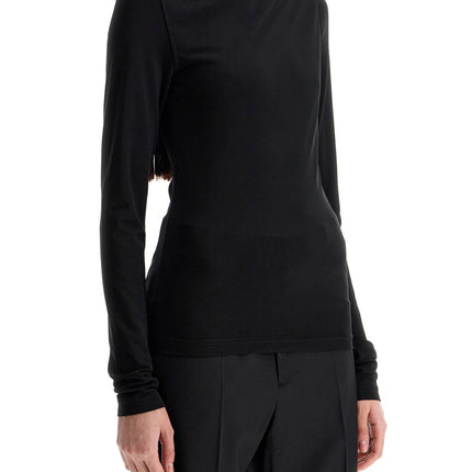 Toteme black draped jersey top with long sleeves and wide neck slim fit