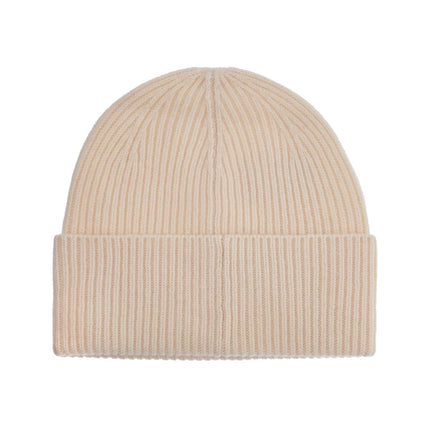 Toteme beige ribbed wool beanie with embroidered logo