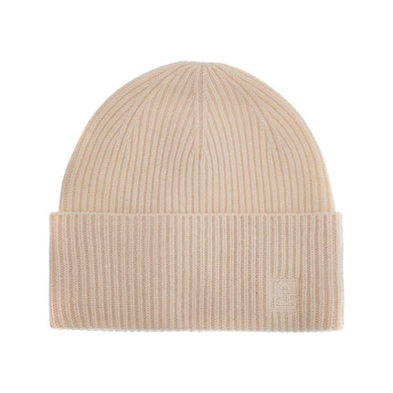 Toteme beige ribbed wool beanie with embroidered logo