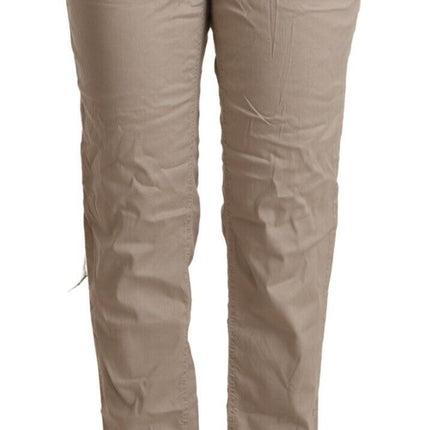 Beige Mid Waist Tapered Pants