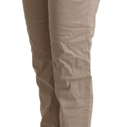 Beige Mid Waist Tapered Pants