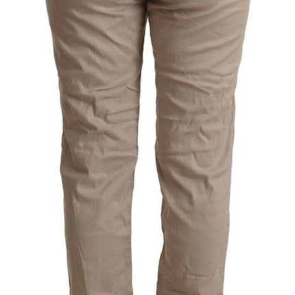 Beige Mid Waist Tapered Pants