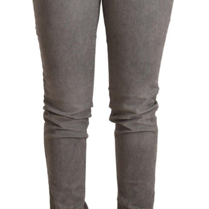 Jean en coton skinny à taille basse gris chic