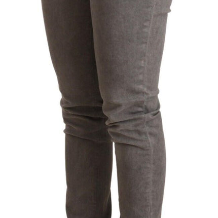 Jean en coton skinny à taille basse gris chic