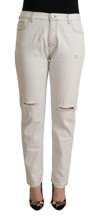 Jeans de mezclilla delgada de la cintura media blanca